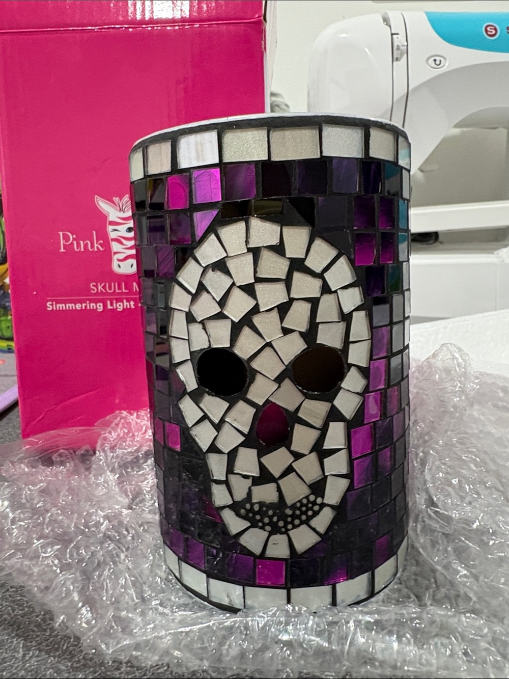 Pink Zebra Simmer Light - Skull Mosaic